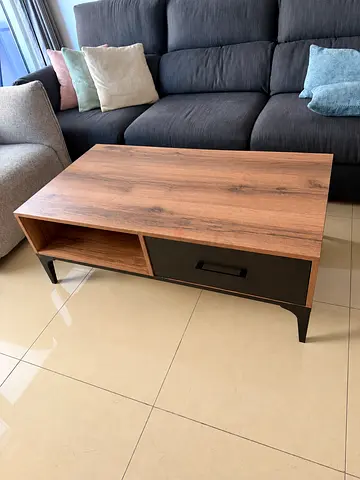 Wood and Black Coffee Table with Drawer - Very Good Condition, Pan Home