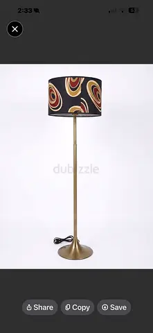 Modern Brass Floor Lamp with Patterned Shade - Excellent Condition
