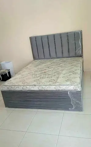 Single bed with mattress and upholstered headboard - grey