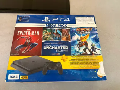 UNOPENED BRAND NEW PS4 Slim 500GB Mega Pack (Spider-Man, Uncharted Collection, Ratchet & Clank)