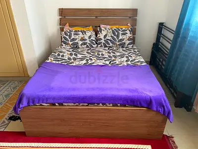 Wooden Double Bed with Headboard - Good Condition