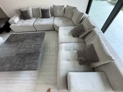 Large Light Grey U-Shaped Modular Sofa with Cushions - Good Condition