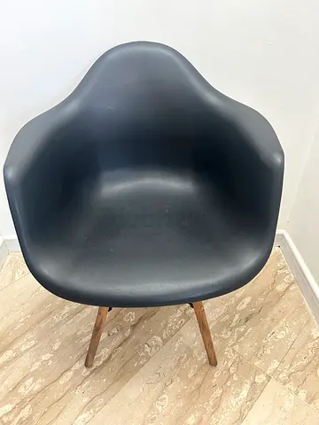 Modern Black Bucket Armchair with Wooden Legs