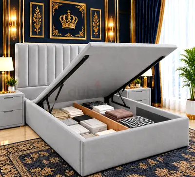 New Queen Size bed Ottoman hydraulic Storage Bed with Upholstered hydraulic bed queen bed- Grey