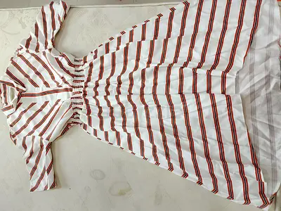 Red and White Striped Maxi Dress with Elastic Waist