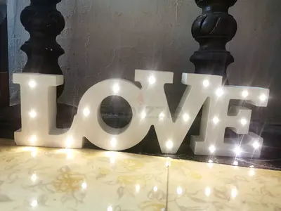 Rustic Wooden White Light-Up "LOVE" Marquee Sign - 38cm LED Letters Decor