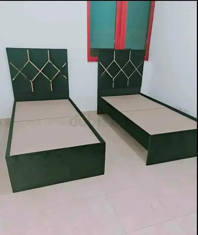 Set of 2 Single Wooden Beds with Decorative Headboards - Dark Finish