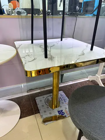 Marble-top dining  Table with Gold Metal Base