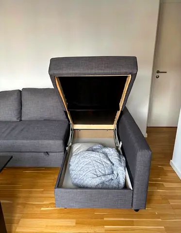 Grey L-Shaped Sofa with Storage Compartment