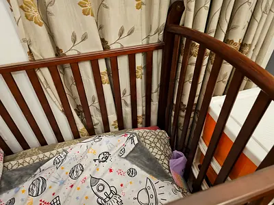 Solid Wood Baby Crib - Gently Used with mattress