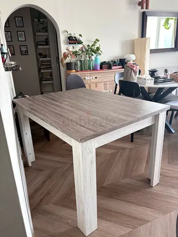 Solid Wood Dining Table - Light Grey Finish, Seats 4-6