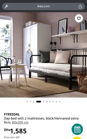 IKEA FYRESDAL day-bed with 2 mattresses, black (80x200 cm) for 2 people family or guest