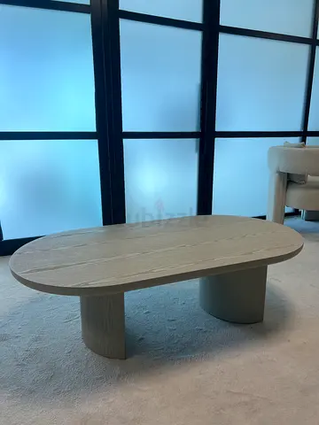 Round Wooden Coffee Table with Cylindrical Legs - Light Oak Finish