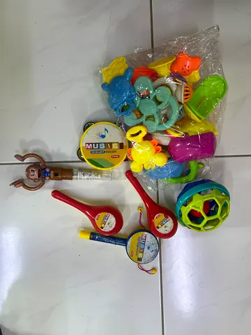 Mixed baby toys bundle – rattles, maracas, teethers and plush monkey (used)