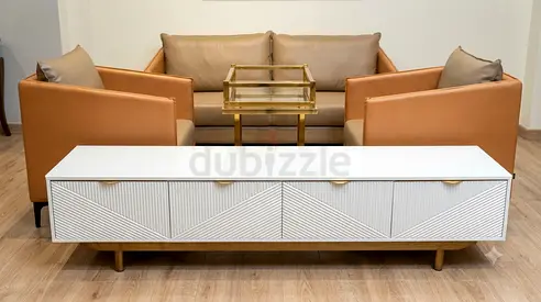 Modern White TV Cabinet / Media Console with Gold Legs