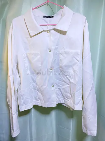 Lovito - Womens White Long Sleeve Button Up Shirt with Pockets
