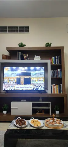 Wooden TV Entertainment Unit with Shelves - Good Condition
