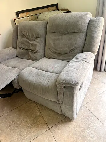 Light grey 2-seater reclining sofa - comfortable, good condition