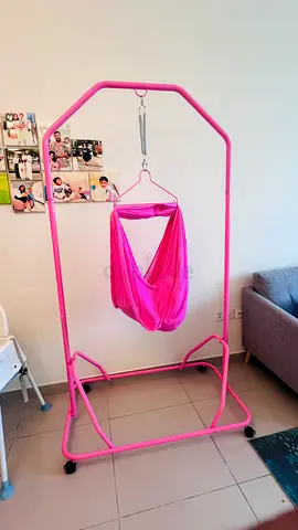 Baby hammock/swing with pink metal stand - good condition