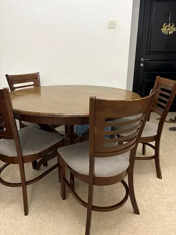 Round Wooden Dining Table with Four Chairs