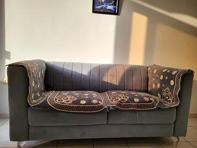 2-seater Grey Velvet Sofa in Good Condition