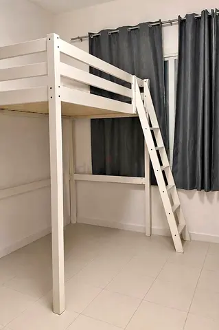 White wooden loft bed with ladder - good condition