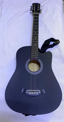 Matte Black Full-Size Acoustic Guitar - Good Condition with Strap