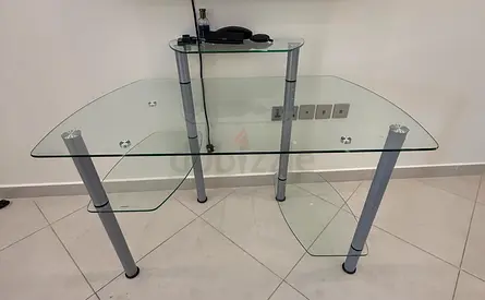 Glass Corner Computer Desk with Raised Shelf - Modern