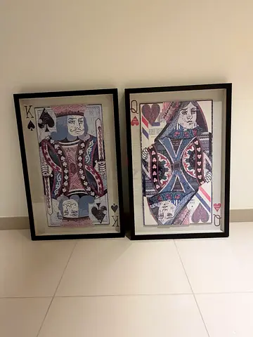 Framed King and Queen Playing Card Artwork Pair. His / Hers
