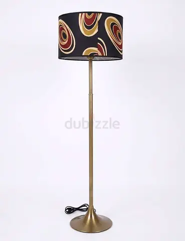 Modern Brass Floor Lamp with Patterned Shade - Excellent Condition