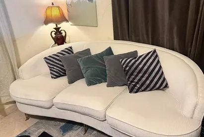 Curved 3-+1+1 sofa Cream Fabric Sofa with Cushions