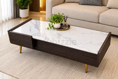Modern Marble Top Coffee Table with Gold Legs