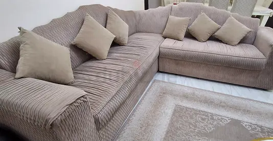 L-Shaped Sofa Set with Cushions – Good Condition | Beige/Taupe