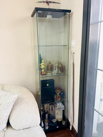 Glass Display Cabinet with 4 Shelves - Black Frame