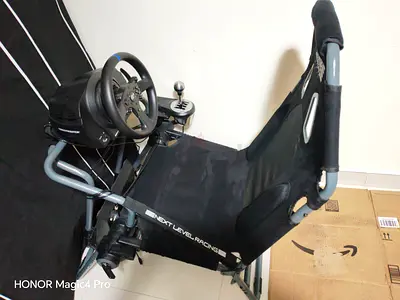 Foldable Racing Wheel Stand with Seat  GT Lite + Thrustmaster T300 + TH8 shifter, fits PS4/PC/PS5