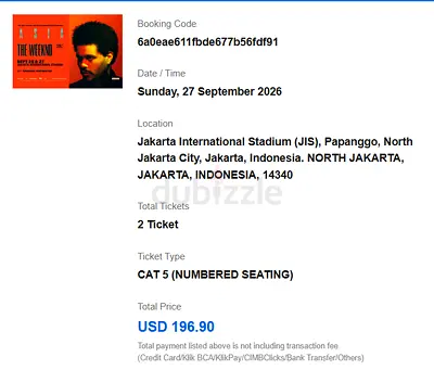 2 Tickets for The Weeknd Concert in Jakarta