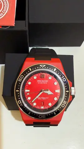 Swiss Military Hanowa Sport Watch with Red Dial and Black Rubber Strap
