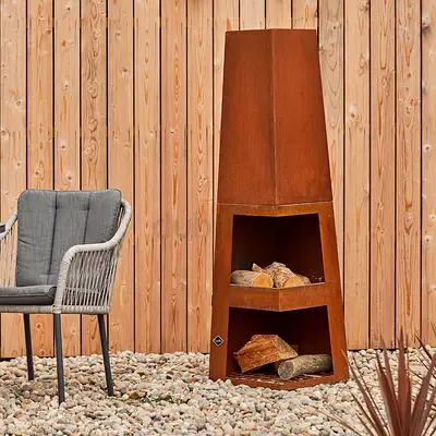Casa Mia Tempo Wood-Burning Chiminea, Corten Steel, Outdoor Use