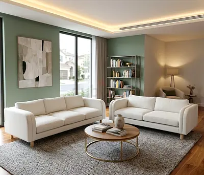 Modern Cream Fabric Sofa 5 Seater