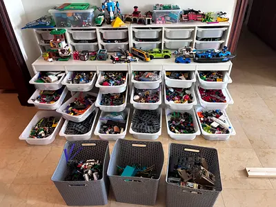 Large mixed LEGO collection with storage bins