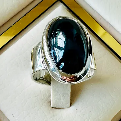 34 Carat Natural Blue Sapphire (Neelam) Silver Ring