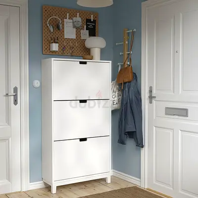 STÄLL Shoe cabinet with 3 compartments, white, 79x29x148 cm
