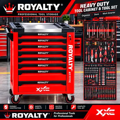 Royalty Heavy Duty 7-Drawer Tool Cabinet & Full Tool Set (Red)