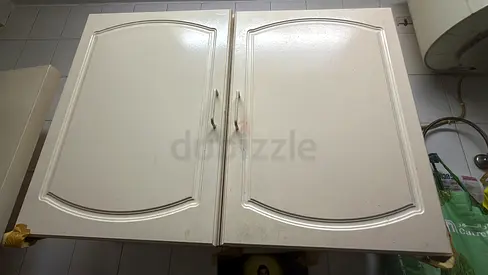 White Wall-Mounted Kitchen Cabinet - 2 Doors, Good Used Condition