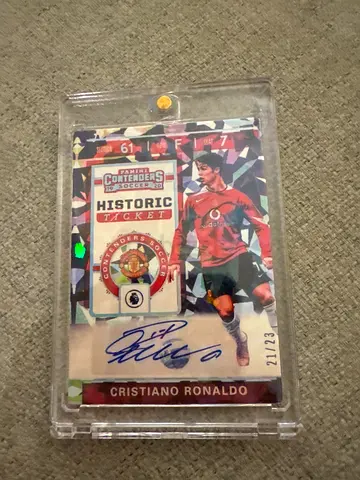 2019-20 Panini Chronicles Contenders "Historic Ticket" Cracked Ice Cristiano Ronaldo Autograph