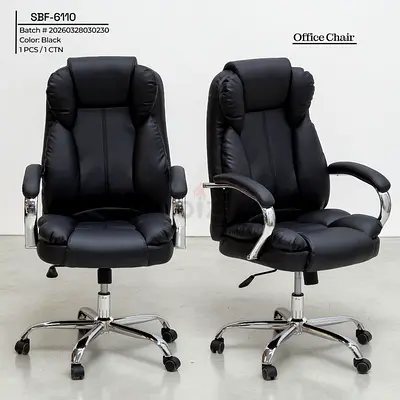 Black High-Back Leather Office Chair with Armrests - Set of 1