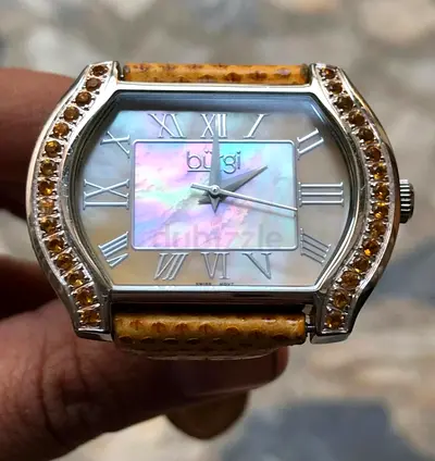 Burgi Ladies Watch with Mother-of-Pearl Dial and Citrine Stones