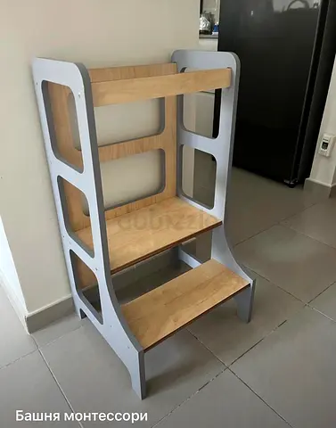 Montessori Learning Tower / Kitchen Helper - Light Wood & Grey