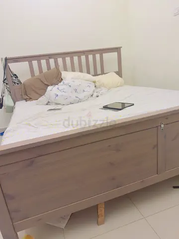 Used wooden double bed frame with storage - light brown