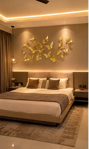 Modern neutral king bed with bedside tables
